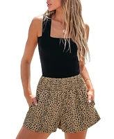 Cupshe Women's Leopard Print Smocked Waist Loose Leg Shorts