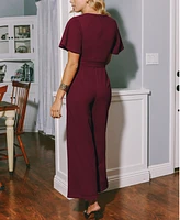 Cupshe Women's Maroon Belted Jumpsuit