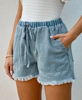 Cupshe Women's Frayed Drawstring Denim Shorts