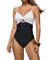 Cupshe Women's Twist Front Cutout Ruched One Piece Swimsuit