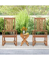 Costway Wood Folding Square Table & 2pcs Rocking Chair Set with Slatted Seat & Tabletop