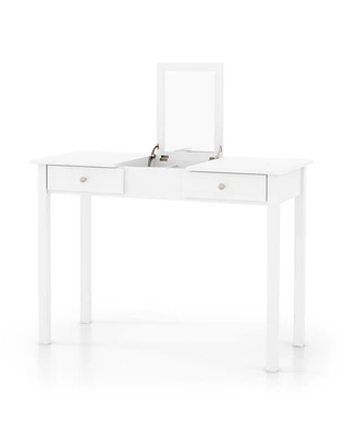 Sugift Vanity Desk Makeup Dressing Table with Flip Top Mirror and Drawers