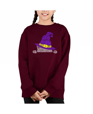 La Pop Art Girls Peeking Witch Cat Word Crewneck Sweatshirt