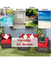 6PCS Patio Rattan Furniture Set Cushion Sofa Coffee Table Ottoman
