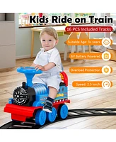 Gymax 6V Electric Kids Ride On Train Motorized Train Toy w/ Track & 6 Wheels Navy