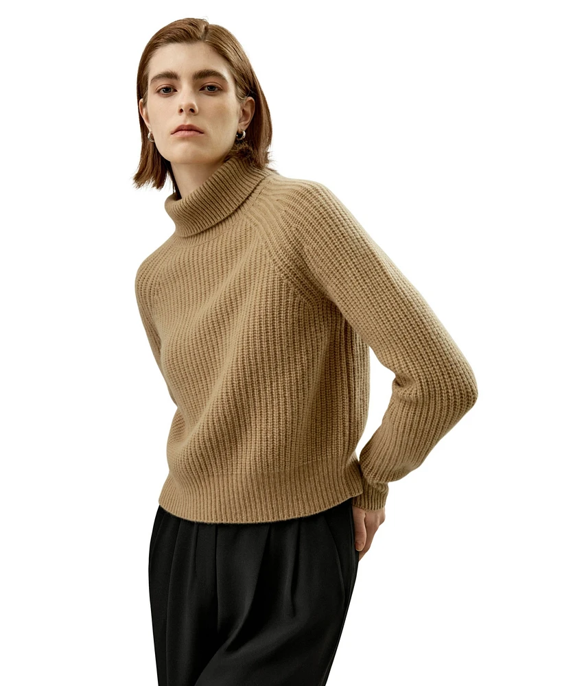 Lilysilk Women's Cashmere Textured Turtleneck Sweater