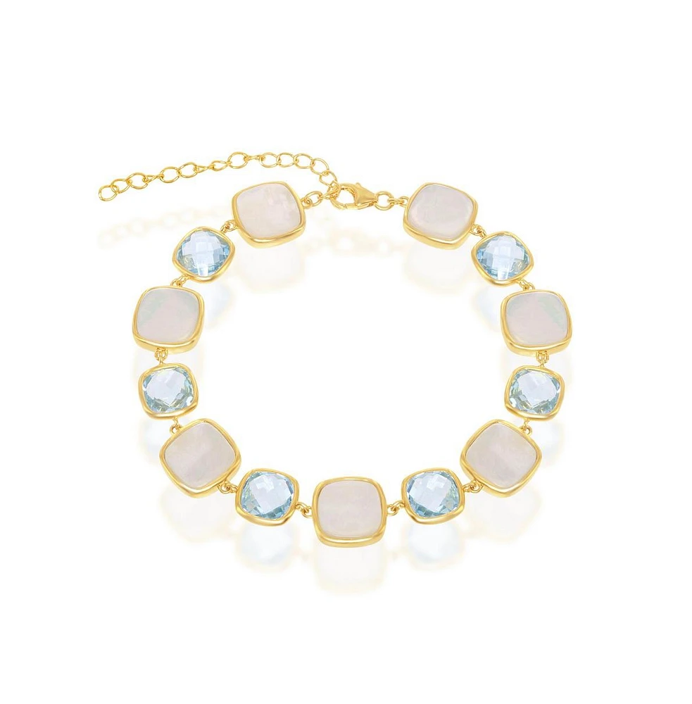 Simona Sterling Silver Alternating Square Blue Topaz & Mother of Pearl Bracelet - Gold Plated