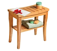 Bambusi Bamboo Shower Bench Spa Stool - Wood 2-Tier Seat, Foot Rest Shaving with Non-Slip Feet + Storage Shelf