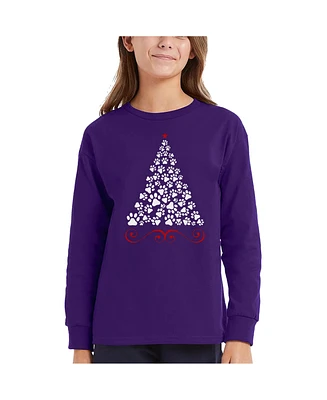 La Pop Art Girls Paw Christmas Tree Word Long Sleeve T-Shirt