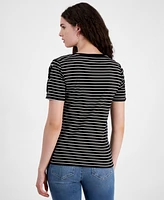 Nautica Jeans Women's Striped Lace-Up Short-Sleeve T-Shirt