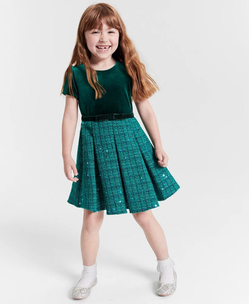 Rare Editions Little Girls Velvet and Sequin Tweed Dress