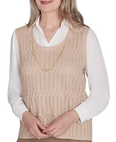 Alfred Dunner Petite Collared Layered-Look Necklace Sweater