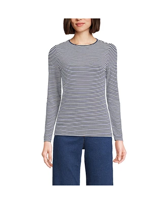 Lands' End Women's Lightweight Jersey Skimming Long Sleeve Crew Neck T-shirt