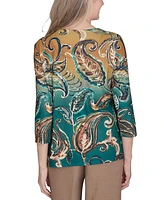 Alfred Dunner Petite Paisley Ombre 3/4-Sleeve Top