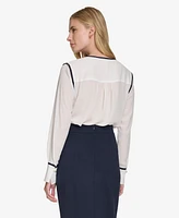 Tommy Hilfiger Women's Contrast-Trim Keyhole Blouse