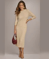 Donna Karan New York Womens Rib Knit Merino Wool Sweater Midi Skirt