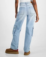 Dollhouse Juniors' High-Rise Wide-Leg Cargo Jeans