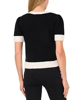 CeCe Women's Contrast-Tipped Short-Sleeve Sweater