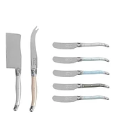 French Home Laguiole Cheese 7-Piece Knife and Spreader Set with Mother of Pearl Handles