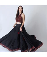 Raas Women's Full Flare Palazzo Pants with Hand Embroidered Halter Crop Top