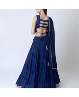 Raas Women's Royal Blue Lehenga Choli with Gold Trim