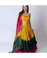 Raas Women's Multicolor Lehenga Choli with Off Shoulder Blouse and Layered