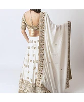 Raas Women's White Lehenga Choli With Pearl Work