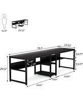 Tribesigns Two Person Desk with Bookshelf, 78.7 Computer Office Double for Person,Writing Workstation Shelf Home