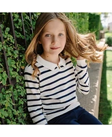 Hope & Henry Girls Organic French Collared Keyhole Long Sleeve Sweater