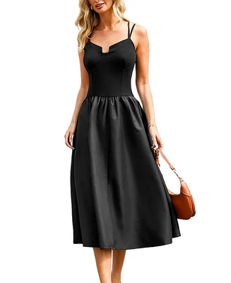 Cupshe Women's Black Diamond Neck Dual Strap Midi Beach Dress