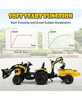 Gymax 3-in-1 Kids Ride On Excavator Bulldozer 12V Electric Tractor Remote w/ Trailer Yellow