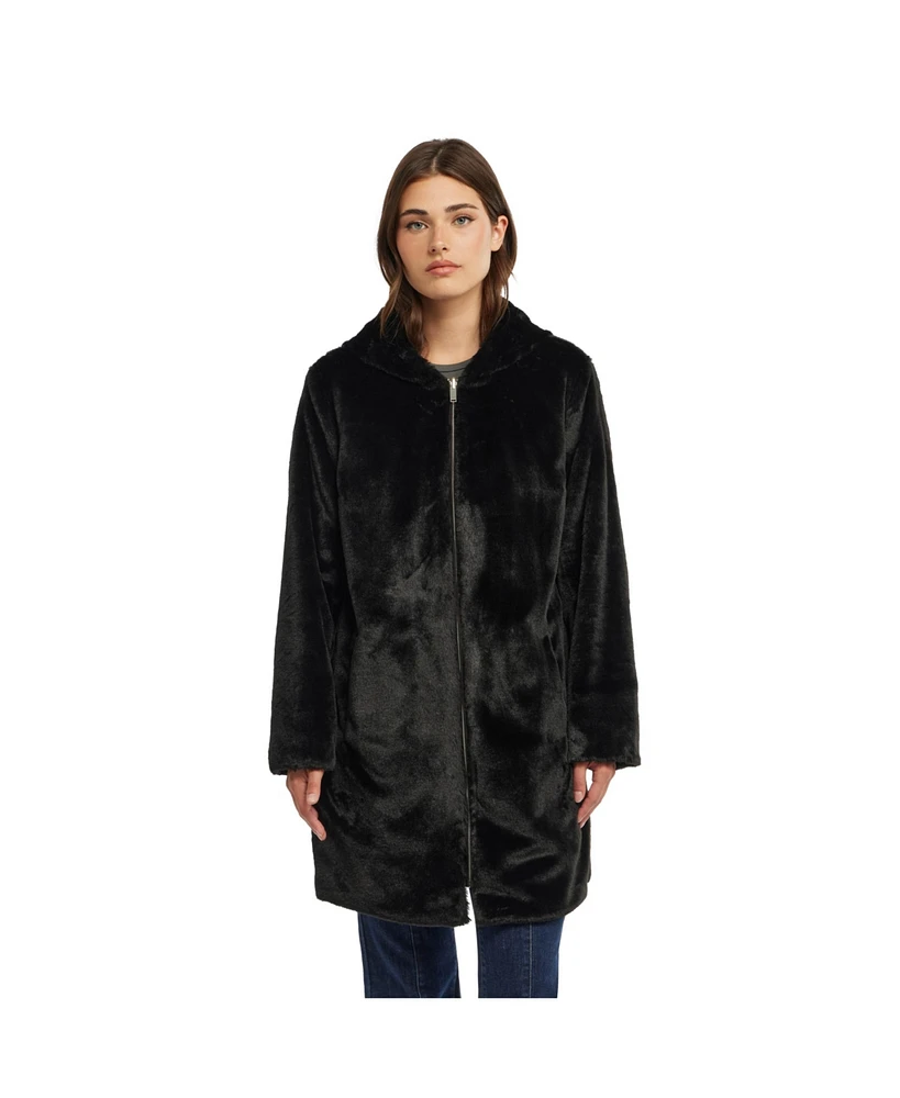 Ellen Tracy Women's Reversible Raincoat with Faux Fur Interior