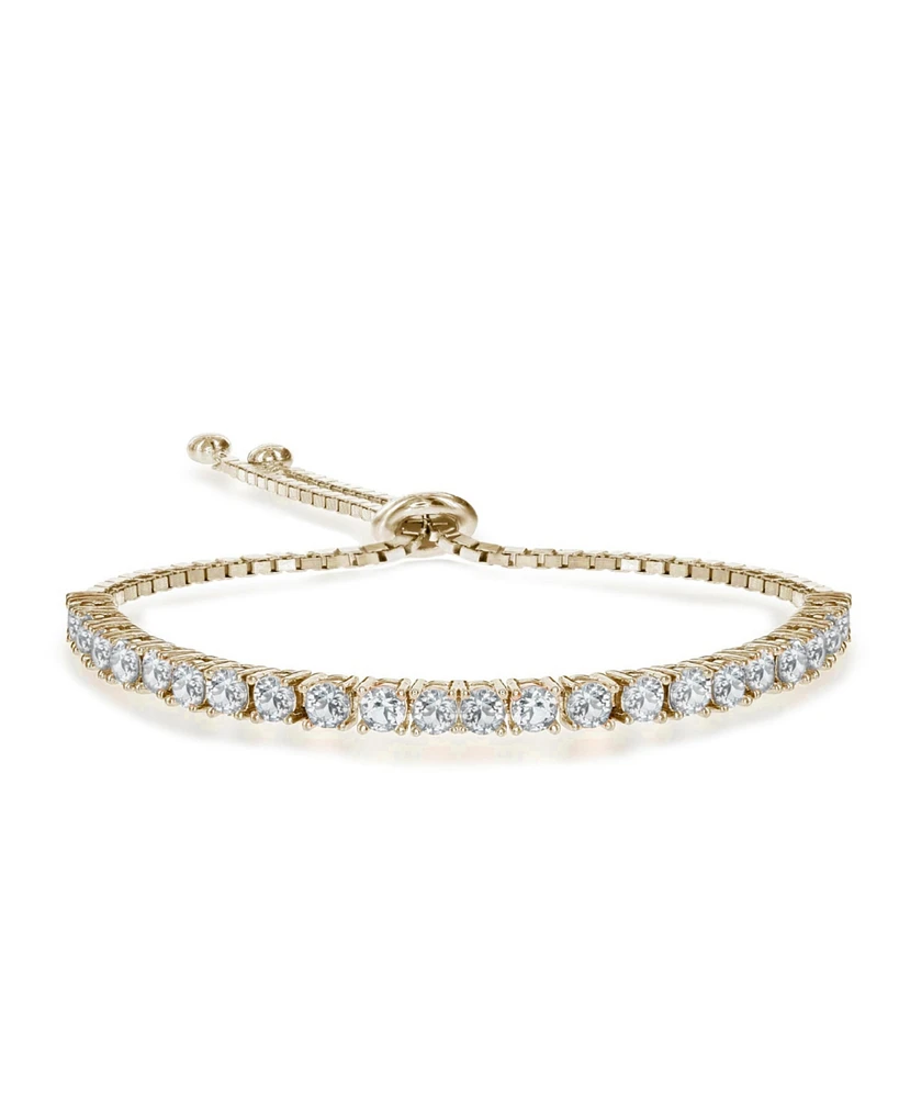 Rachel Glauber Bolo Adjustable Bracelet with Round Clear Cubic Zirconia