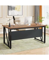 Tribesigns 55 inches Simple Computer Desk,Home Office Desk Writing Table for Workstation,Dark Walnut + Steel Leg,Cabinet not Included