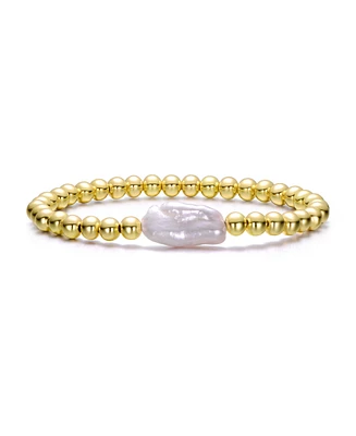 Rachel Glauber Baroque White Pearl Ball Bead Link Stretchable Layering Bracelet