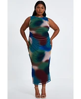 Quiz Plus Mesh Air Brush Round Neck Maxi Dress