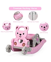 Costway Baby Rocking Horse Slide Set 4-in-1 Kids Swing Toys w/Basketball Hoop Ferrule