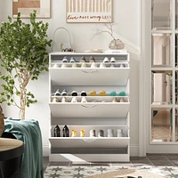 Homsee White Wooden Shoe Storage Cabinet,Fashion Shoes Cabinet with 3-Drawers