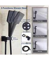 Casainc 12" Inch Wall Mounted Square Shower System Set with Handheld Spray & Tub Spout