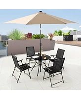 Sugift 34 Inch Patio Dining Table with 1.5 inch Umbrella Hole for Garden