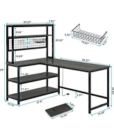 Tribesigns 55" Large Computer Desk with Wireless Charging 5 Storage Shelves, Office Desk Study Table Writing Desk Workstation with Hutch Bookshelf for