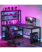 Tribesigns 55" Large Computer Desk with Wireless Charging 5 Storage Shelves, Office Desk Study Table Writing Desk Workstation with Hutch Bookshelf for