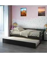 Costway Twin Trundle Daybed Wooden Slat Support Mattress Platform for Kids