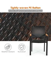 Set of 4 Outdoor Patio Pe Rattan Dining Chairs with Powder-coated Steel Frame