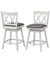 Sugift 2 Pieces 25 Inch Swivel Counter Height Barstool Set with Rubber Wood Legs