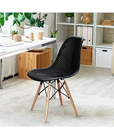 Sugift 2 Pieces Modern Plastic Hollow Chair Set with Wood Leg