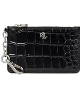 Lauren Ralph Croc-Embossed Leather Zip Card Case