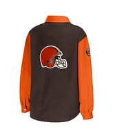 Wear by Erin Andrews Women's Brown Cleveland Browns Snap-Up Shirt Jacket