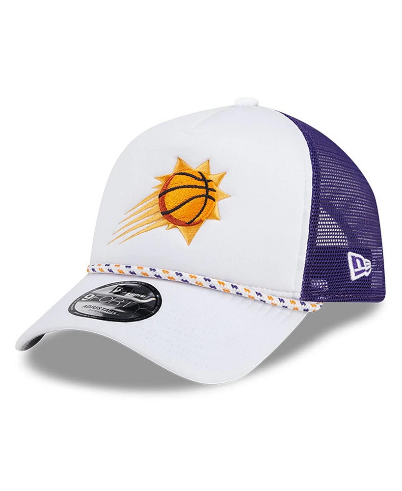 New Era Men's White/Purple Phoenix Suns Court Sport Foam A-Frame 9FORTY Adjustable Trucker Hat