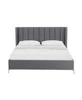 Inspired Home Keion Linen Platform Bed King Size